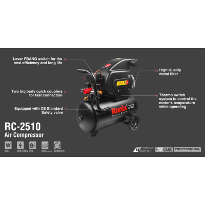 ჰაერის კომპრესორი Ronix RC-2510, 25ლ 1490W