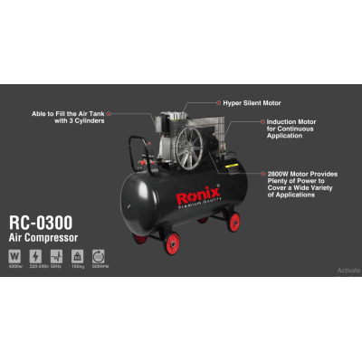 ჰაერის კომპრესორი Ronix RC-0300, 300ლ 4000w 2 ცილინდრი